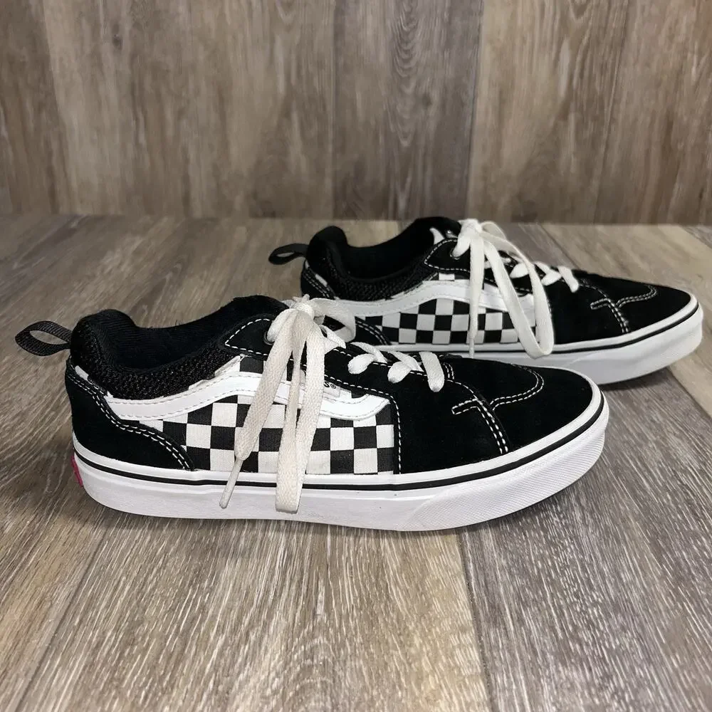 Vans Off The Wall Skater Shoes Youth 4.5 Black Checkered Low Top Sneakers 500714